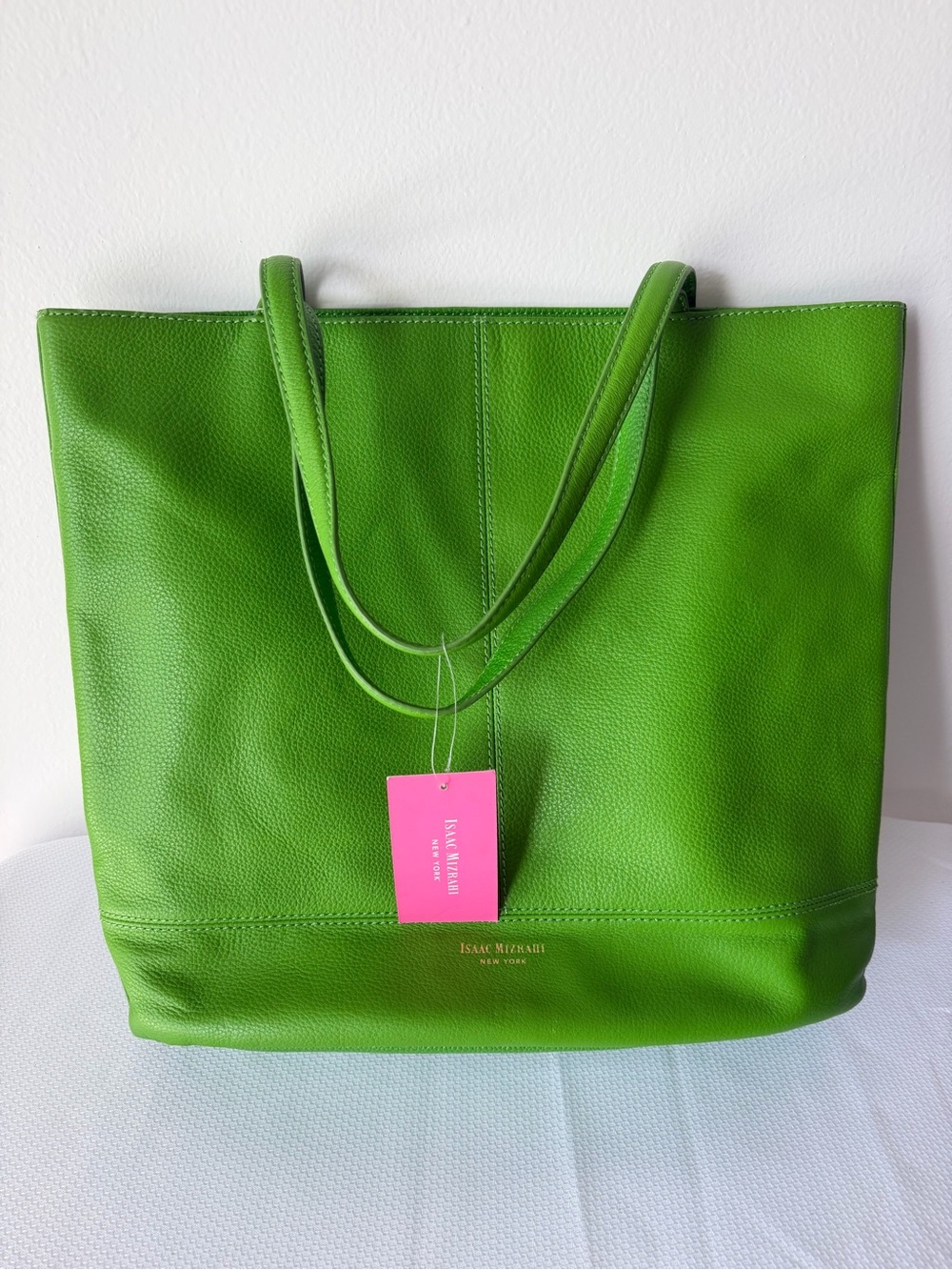 Isaac Mizrahi Lime Green Leather Tote Bag